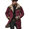 Detail of men's burgundy suede coat with warm shearling collar and contrast design - 3XL / Top (5183#) / Burgundy And Coffee