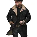Men's rugged mid-length winter jacket featuring thick fleece lining and contrast lapel - 3XL / Top (5183#) / Black