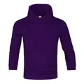 Detailed front view of a plain purple men's fleece hooded sweatshirt with pocket - S / Tops / Purple