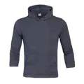 Detailed view of a dark heather grey men's fleece hoodie featuring kangaroo pocket - Dark Gray