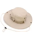 Sombrero Boonie beige de ala ancha para exteriores con barboquejo ajustable para senderismo - L(58-60cm) / Sombrero Boonie con Cinta / Beige
