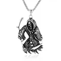 Gothic stainless steel grim reaper skull pendant necklace for men with scythe detail - Pendant with Chain (D72-06) / 3mmx60cm