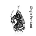 Detailed Gothic Grim Reaper scythe skull pendant in vintage stainless steel finish - Pendant Only (Without Chain) (D72-06)