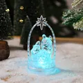 Detailed macro view of a crystal nativity scene night light with blue LED illumination. - Style 3