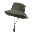 Premium outdoor army green boonie hat with wide sun brim and adjustable chin strap - L(58-60cm) / Four-Hole Bucket Hat / Army Green