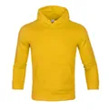 Comfortable men's solid yellow hooded fleece sweatshirt with front pocket and ribbed cuffs - S / Tops / Yellow