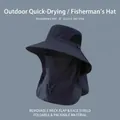 Dark blue outdoor quick-dry fisherman hat with wide brim and face neck protection cover - Adjustable / Navy Blue (WHHT565)