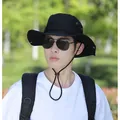 Outdoor black Boonie fisherman hat for men featuring wide brim and adjustable chin strap - L(58-60cm) / Webbed Boonie Hat / Black