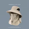 Khaki outdoor UV protection fisherman hat with detachable face and neck cover - Adjustable / Khaki (WHHT565)