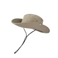 Sombrero Boonie beige para exterior con ala ancha y barboquejo negro ajustable al sol - L(58-60cm) / Sombrero Pescador de Cuatro Agujeros / Caqui