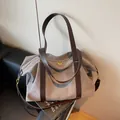 Retro large capacity canvas travel bag with brown leather straps and gold zippers - Gray