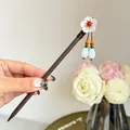 Handmade elegant vintage Chinese hair stick featuring white shell flower and colorful tassels - Shuangdi Peach Blossom Style (FZ24148)