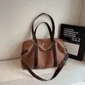 Vintage brown large capacity suede travel bag with adjustable crossbody strap - Brown