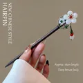 Traditional Chinese flower hair stick with tassels and dark brown body, 18cm long - Mountain Spring (FZ25119) / 18cm