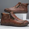 Scarpe casual alte in pelle marrone fatte a mano con un design a doppia cerniera elegante - 38 / Marrone (828)