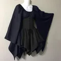 Detail of medieval Renaissance dress with corset lacing and flared bell sleeves - Dark Blue And Black