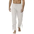 Detailed view of medieval Renaissance trousers with lace-up ankles for steampunk costume - M / White