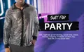 Detail view of men's silver sequin shirt with black collar for disco party events - M / Tops / Silver