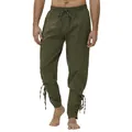 Detail view of olive green medieval renaissance pants with lace-up ankle straps - M / Green