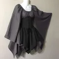 Medieval Renaissance long sleeve dress with gothic corset for Halloween party costume - Grey + Black