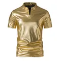 Vorderansicht von glänzendem goldfarbenem Henley-T-Shirt für Herren aus Metall - S / Oberteile / Gold
