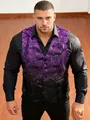 Front detail view of men's stylish purple gradient sequin waistcoat for club attire. - S / Tops / Purple