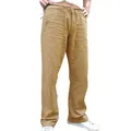 Beige Freizeithose für Herren aus Baumwolle und Leinen mit Tunnelzug und Seitentaschen - S / Unterteile / Braun