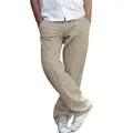 Leichte Herren Baumwolle Leinen Freizeithose in Khaki mit elastischem Tunnelzug - S / Unterteile / Beige