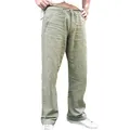Detailansicht der olivegrünen Herren-Leinenhose mit Kordelzug, ideal für Frühling und Herbst. - S / Unterteile / Hellgrün