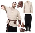 Men's Renaissance 4-piece costume set with medieval pirate shirt and banded pants - S / Set / Khaki Top And Black Bottom