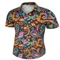 Camisa vintage de manga corta para hombre estilo disco años 70 estampado psicodélico - S / Tops / Estampado Amarillo-Púrpura