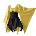 Side view of a yellow and black medieval Renaissance dress with flared sleeves. - Yellow And Black