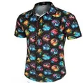 Camisa vintage de manga corta estilo disco años 70 para hombre con estampado colorido de calavera - S / Tops / Estampado Floral de Colores