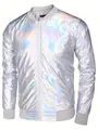 Chaqueta bomber holográfica plateada metalizada con acabado brillante para fiestas - Multicolor