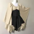 Beige and black Renaissance medieval dress with bell sleeves and corset waist design - Beige + Black