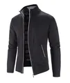 Premium men's zip-up knit cardigan sweater with thickened plaid fleece lining for winter - M / Tops / Black