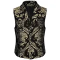 Detailed view of the intricate gold and black damask pattern on a men's suit vest - S / Tops / Black Jacquard