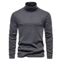 Detail shot of a classic men's dark gray turtleneck base shirt with soft knit texture. - L / Tops / Dark Gray
