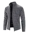 Premium men's thick fleece-lined knit cardigan jacket with stand collar in mottled grey - M / Tops / Dark Gray
