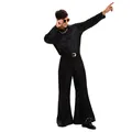 Men's retro 70s disco costume set with polka dot shirt and flared bell bottom pants - M / Top And Bottom (A45B Men)