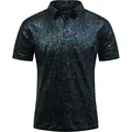 Shiny men's retro disco Polo shirt with multicolored sequined 70s festival rave style - S / Dark Green