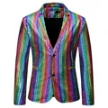Glimmende regenboog pailletten blazer jas voor podiumoptredens, nachtclubs en feesten - XS / Tops / Groot Grid Veelkleurig