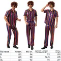 Comprehensive size chart for retro 80s disco performance costume with rainbow sequins - M / Top And Bottom / As Shown