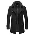 Cappotto da uomo in lana nera di alta qualità con doppio collo per il freddo invernale - Taglia M / Top / Nero