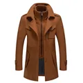 Men's stylish business wool blend coat with double collar for autumn and winter - Camel
