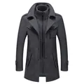 Cappotto da uomo in lana con elegante design a doppio collo per autunno e inverno. - Taglia M / Top / Grigio