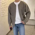 Men's oversized khaki ribbed knit cardigan sweater with double zipper and pockets detail - S / Tops / Khaki