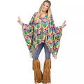 Set costume hippie da donna con poncho tie-dye colorato e copristivali con frange. - Taglia unica / Set / Colore Foglia di Acero