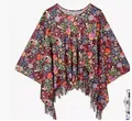 Poncho hippie colorato da donna con stampa di simboli della pace e orlo con frange - Taglia unica / Set / Colore dell'immagine