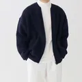 Men's navy blue oversized ribbed knit cardigan with front zipper closure for autumn. - S / Tops / Dark Blue